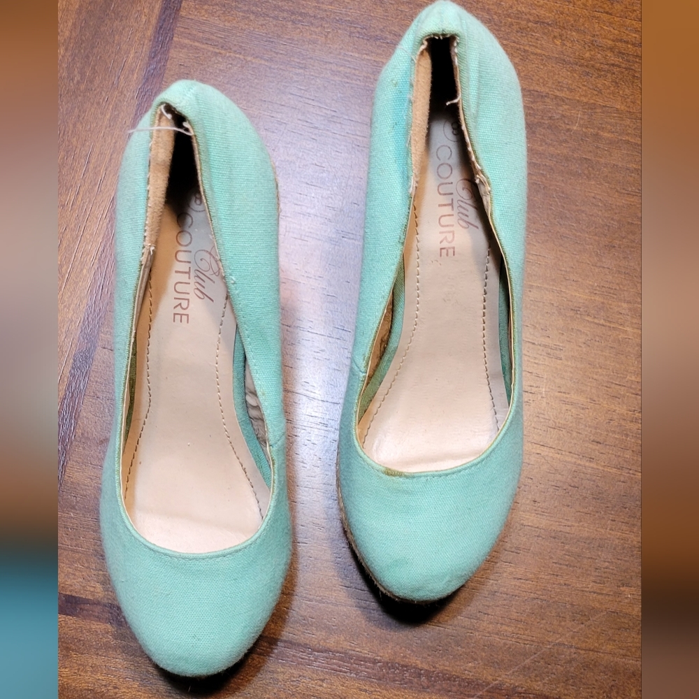 Club Couture Teal Tweed Wedge Heels